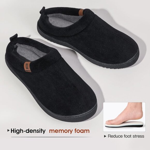 Men's Dark-Black Slip-on Slippers Comfy Foam Closed-Toe Indoor House Shoes - Picture 4 of 8